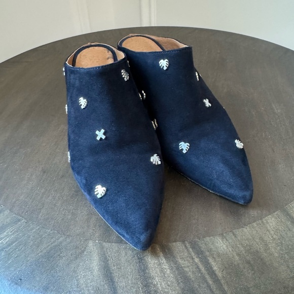 SVNTY Peace Mule - Navy Blue Suede Slide Block Heel - Size 38 - EUC - Picture 9 of 10
